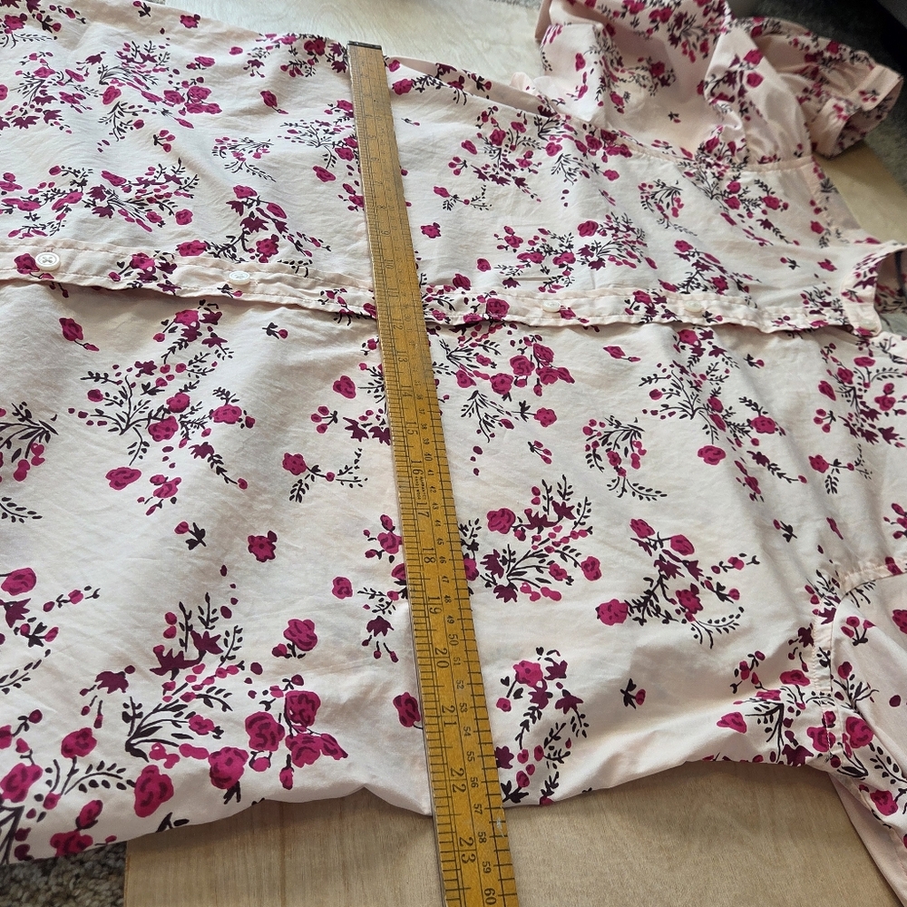J Crew Classic Collarless Puff Sleeve Shirt Womens 16 Budding Floral Pink - Picture 11 of 16